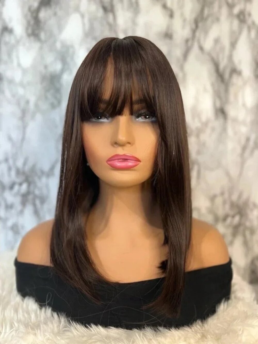 Dark Chocolate Brown Short Wig With Bangs